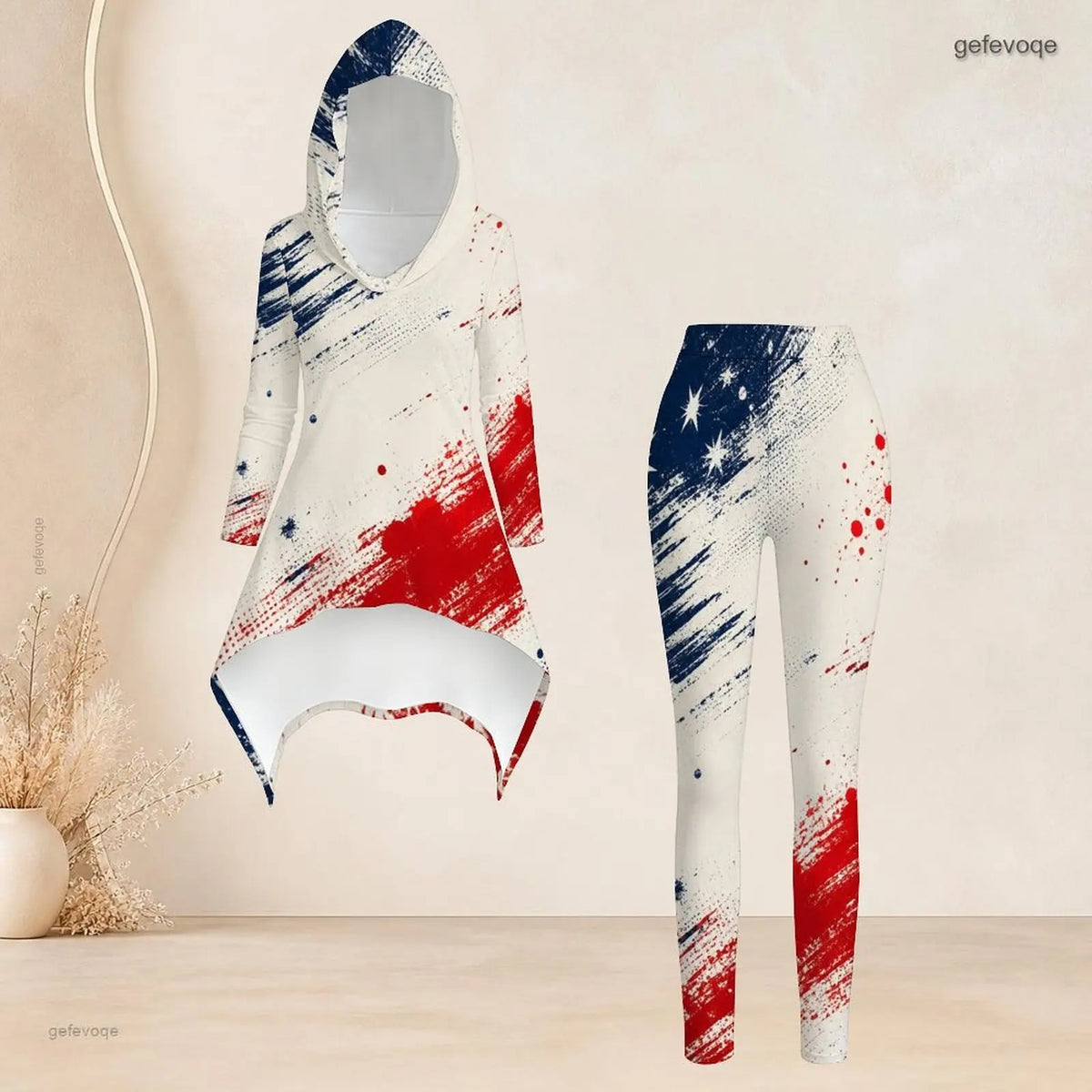 Fashion Women Casual 2 Piece Set Hooded Long Sleeve Hi Lo Asymmetrical Tunic Top Matching High Waist Slim Leggings T Daily Suit