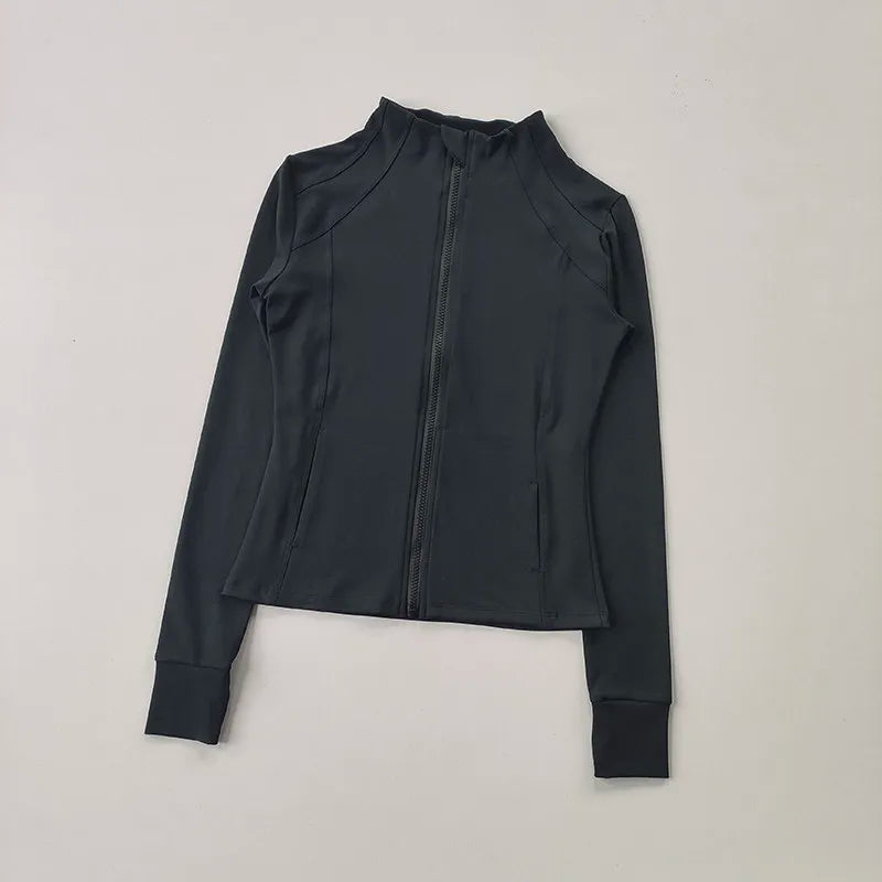 Outdoor Sports Long Sleeved Women Slim Yoga Clothes Quick Dry Zipper Cardigan Stand Up Collar Jacket Running Fitness Jacket Top
