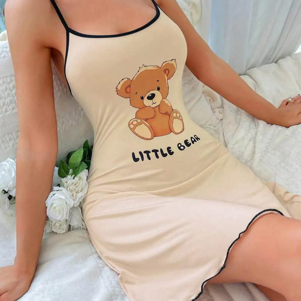 Floral Print Women Sling Dress Casual Short Skirt Sexy Sleepwear Summer Nightgown Breathable Milk Silk Loungewear Pajama Set