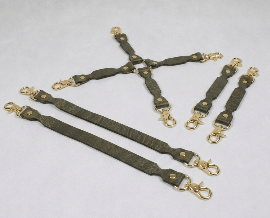 BDSM Connector Set Marble Olive Leather Bondage Connectors