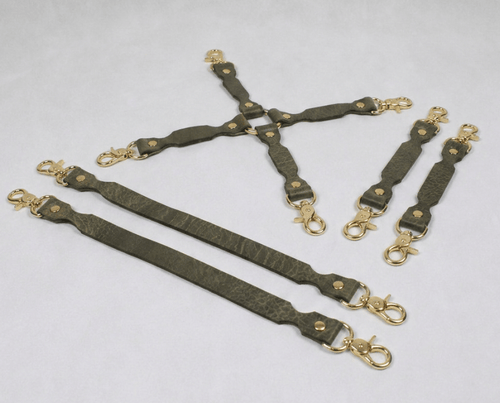 BDSM Connector Set Marble Olive Leather Bondage Connectors