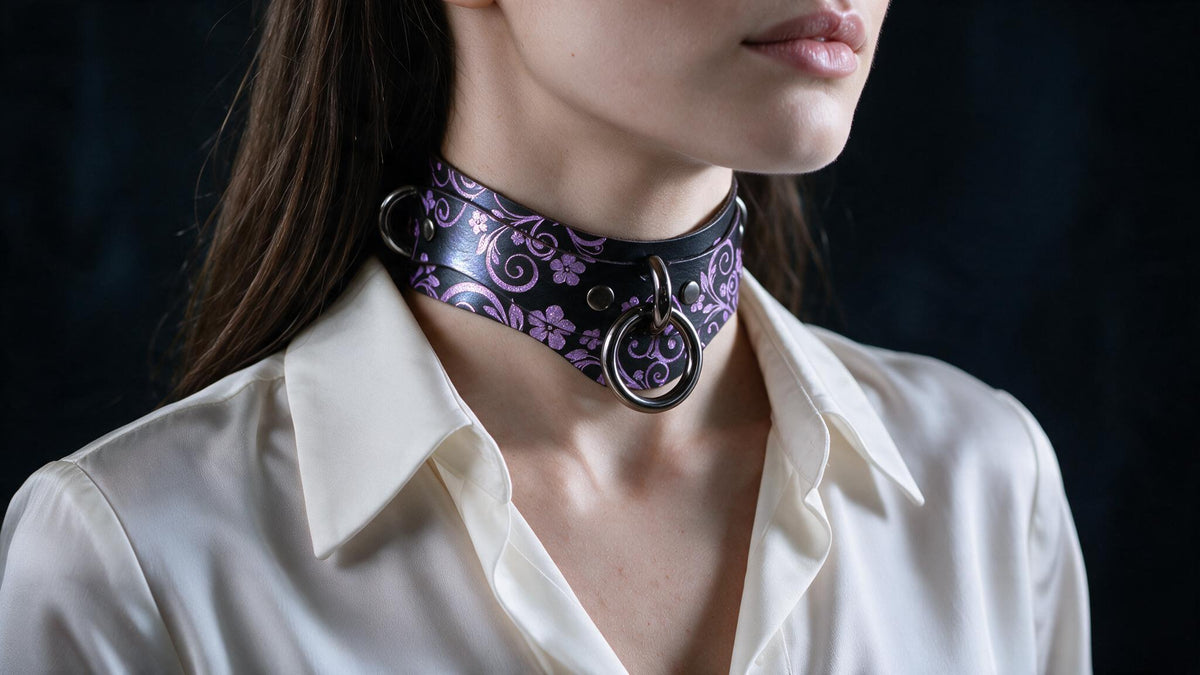 Floral BDSM Collar, Handmade Italian Leather Sub Collar, Keepsake