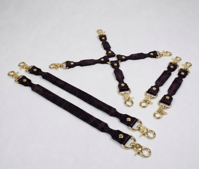 BDSM Connector Set Marble Mustard Leather Bondage Connectors