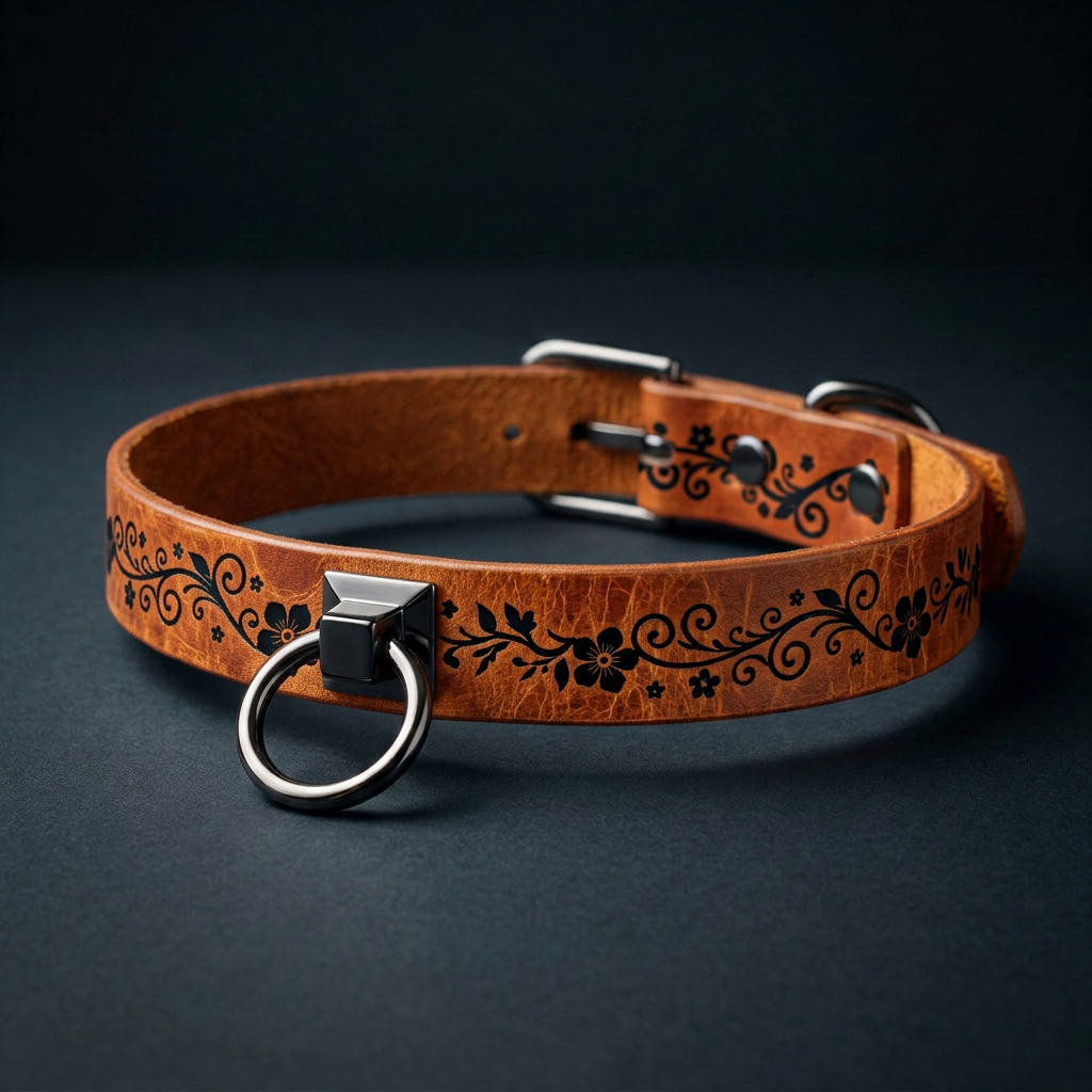 Floral Leather Choker | BDSM Day Collar, Submissive Collar Floral