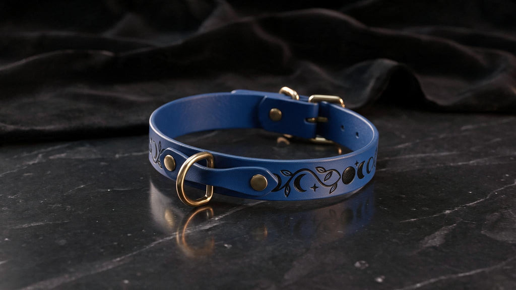 Celestial Day Collar – Moon Phases Leather BDSM Choker Adjustable