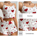 Women's Pajamas Set Sleepwear 2 PCS Short Tank Tops and Shorts S M L White Ventilate Soft Casual Heart Printing