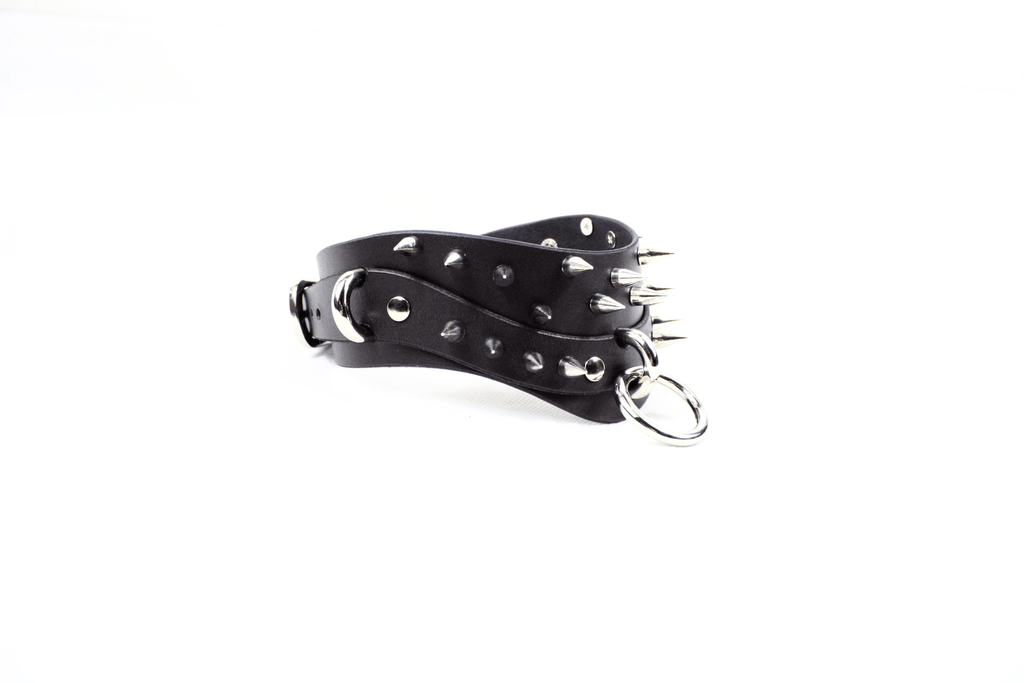 Black Spiked BDSM Collar – Wide Gothic Posture Submissive Choker