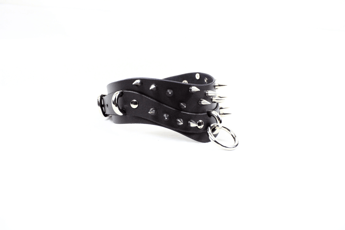 Black Spiked BDSM Collar – Wide Gothic Posture Submissive Choker