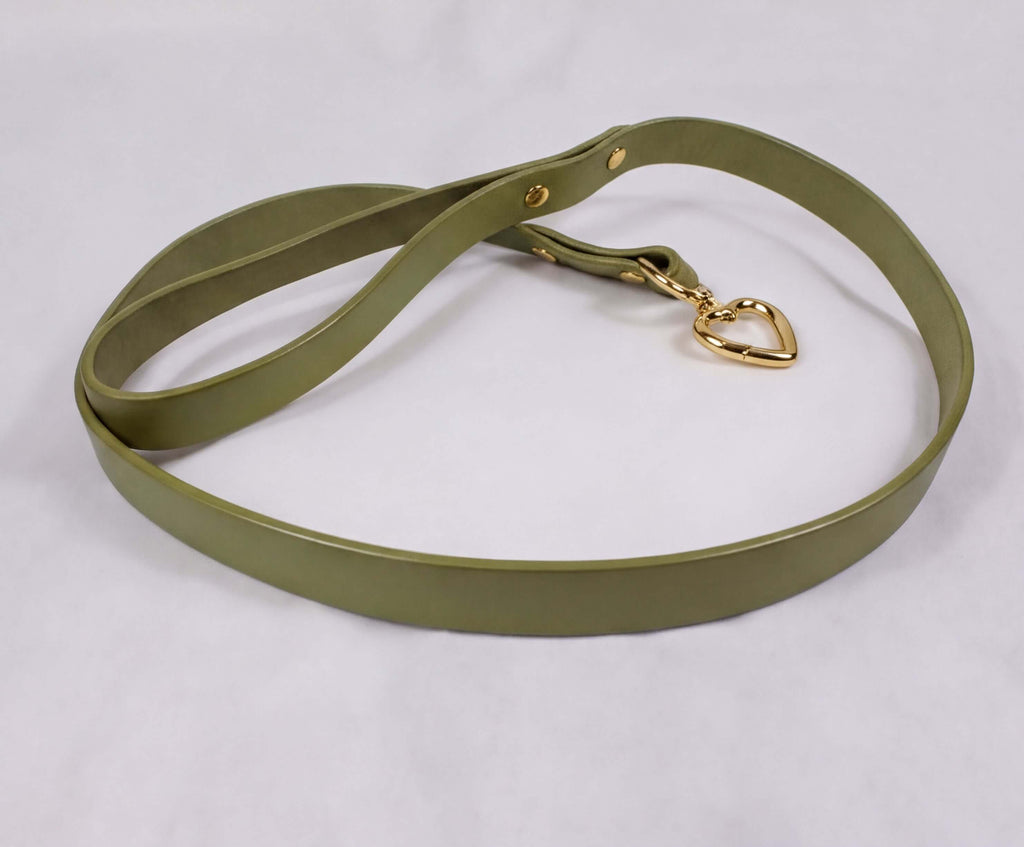 Black BDSM Leather Leash 90 cm – Heart Snap Hook Bondage Lead