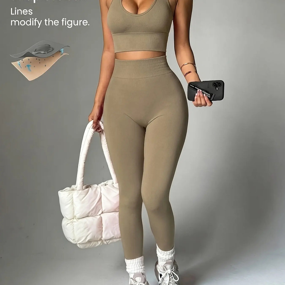 2pcs Solid Color Fashionable Versatile Women's Sportswear Set, Sexy Halter-neck Sports Tank Top + High-waisted Leggings,
