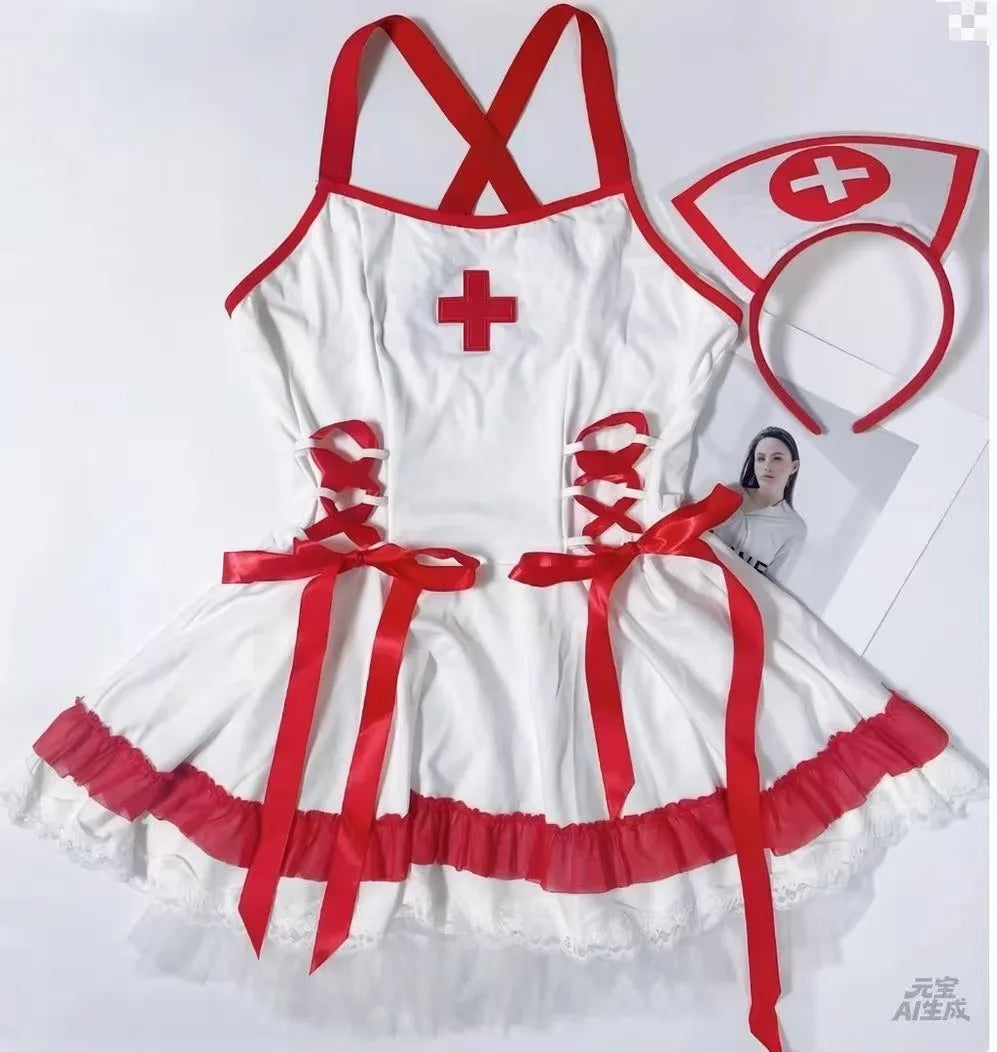 Sexy Performance Wear Uniform Lingerie Nurse Girl Dress Women Red Role Play Underwear Night Club Stage Exotic Costumes Pajamas