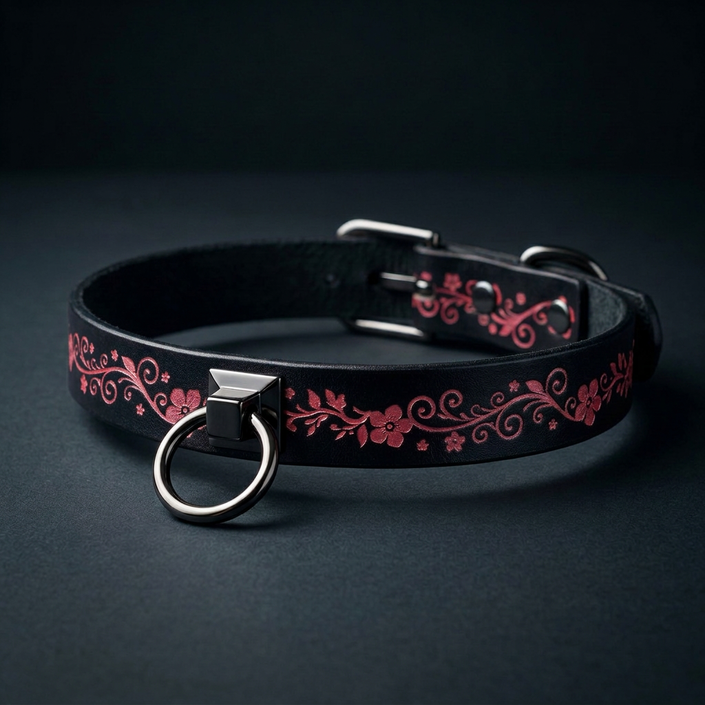 Floral Leather Choker | BDSM Day Collar, Submissive Collar Floral