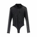 FREEAUCE NEW Long Sleeve One-pieces Sheer Black Mesh Bodysuits Tops T Shirts for Woman Plus Size Sexy Body Suit Lingerie S-XXXL