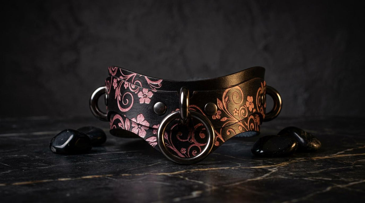 Floral BDSM Collar, Handmade Italian Leather Sub Collar, Keepsake