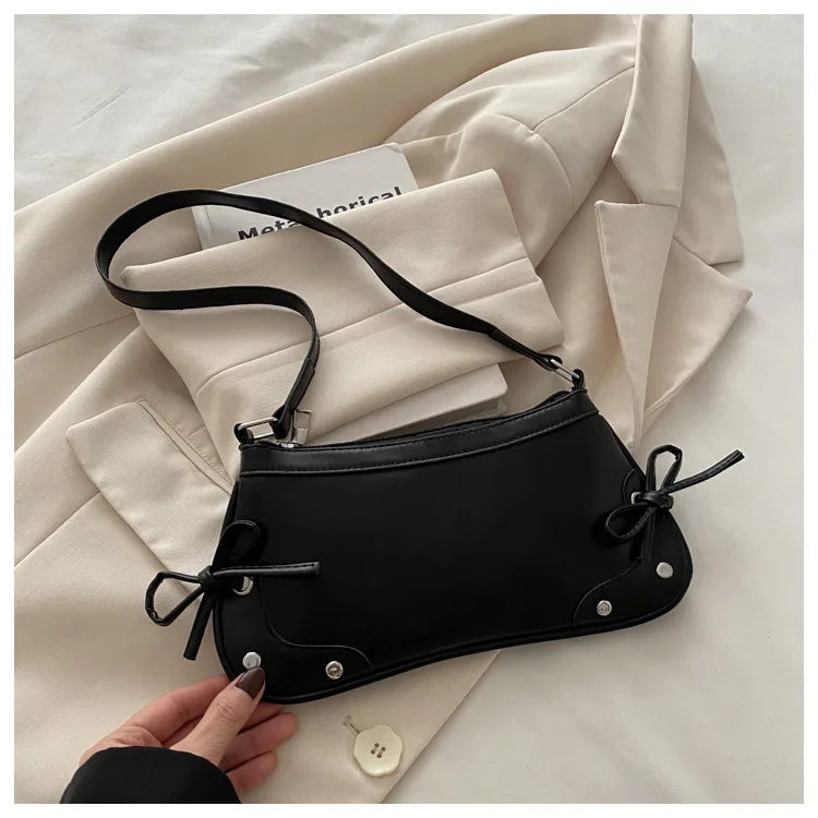 New Armpit Bag Trendy Shoulder Bag for Women Sweet Double Bow Handbag Ladies Bag Retro Fashion Female Leopard Print Shoulder Bag
