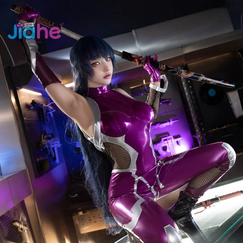 ZERO  Asagi Igawa Cosplay Costume Anime Igawa Asagi Purple leather jumpsuit gloves prop set Halloween party women sexy uniform