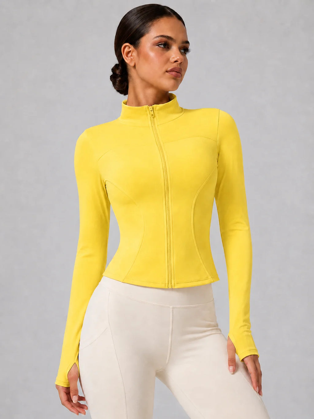 Women's Full-Zip Yoga Jacket, Slim Fit Long Sleeve Athletic Top with Thumb Holes, Lightweight Stretchy Workout Jacket for Runnin