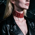 Spiked BDSM Collar', 38mm Leather Choker, Chrome Spikes, Adjuster
