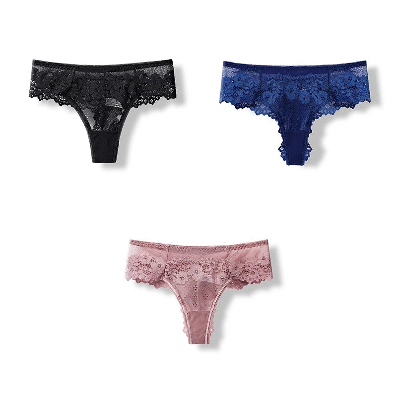 BANNIROU 3 Pcs Sexy Panties For Woman Lingerie Lady G-string Lace Female Thongs Underwear Ladies Intimates Free Shipping