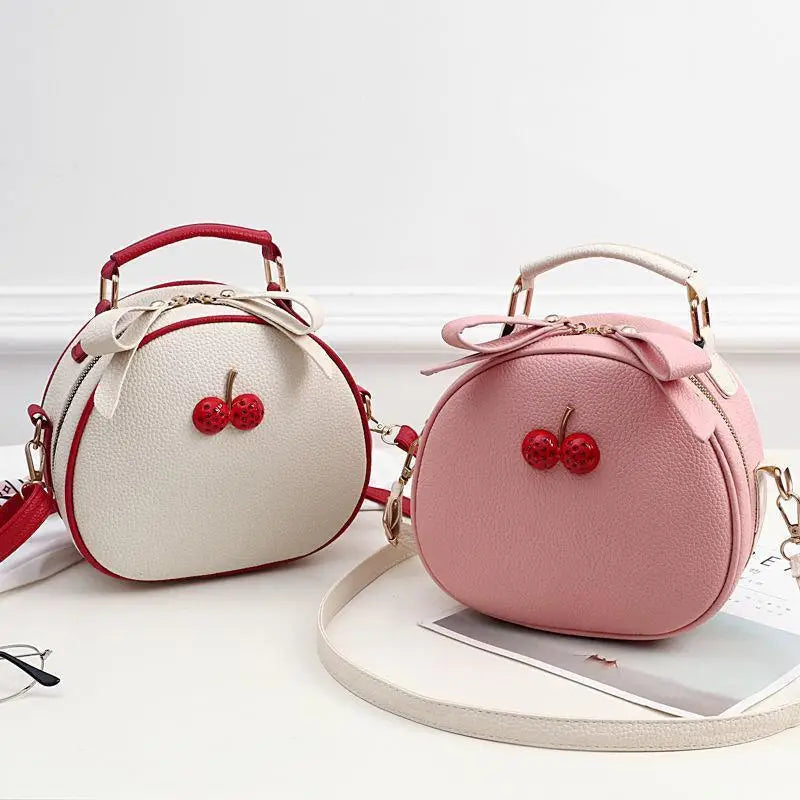 Fashion Cherry Pattern Sweet Girls Small Round Bag Handbag Simple Casual Student Mini Travel Backpack Handbags Shoulder Bags