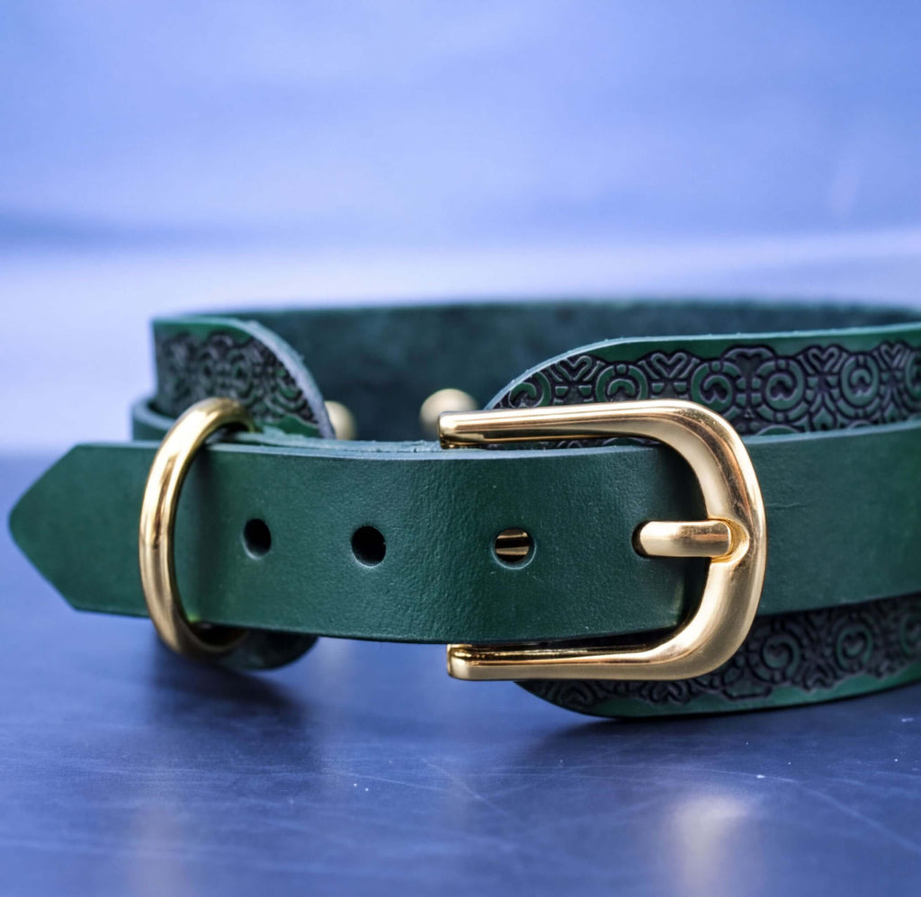 Red Wide Leather Choker Ornamental Slave Collar  BDSM Bondage Gift