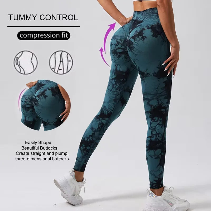 Tie Dye Seamless Leggings For Women High Waist Yoga Pants  Scrunch Butt Lifting Tights Fitness Workout Leggins Gym Clothing