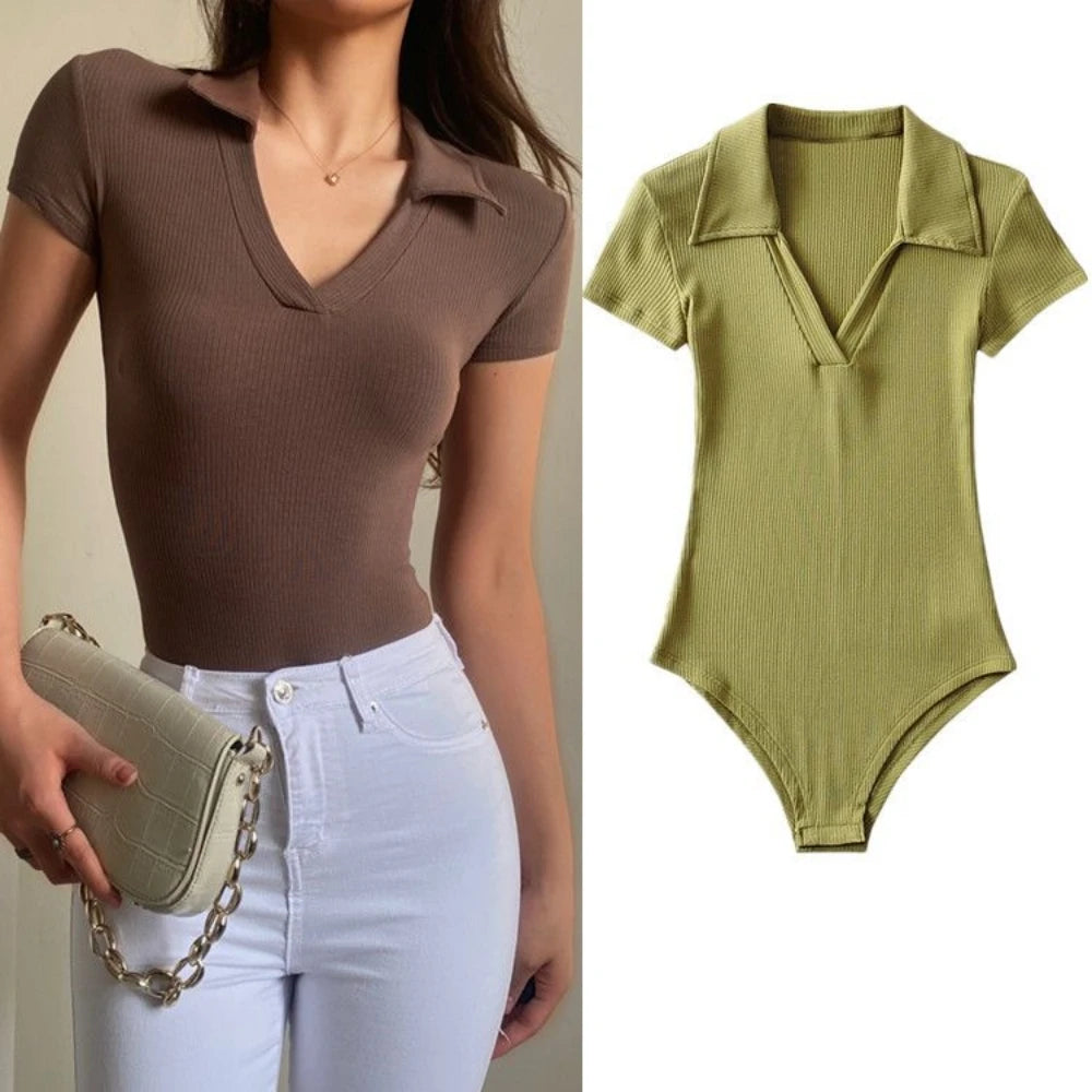 New Women Bodysuit Lingerie Sleepwear Short Sleeve Slim Fit Sexy Jumpsuit Casual Basic Top Bodycone V-neck Hotsweet Undershirt