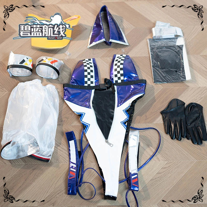 USS Essex Anime Azur Lane Cosplay Costume Women's sexy leather racing jumpsuit Hat socks glove Halloween Christmas new uniform