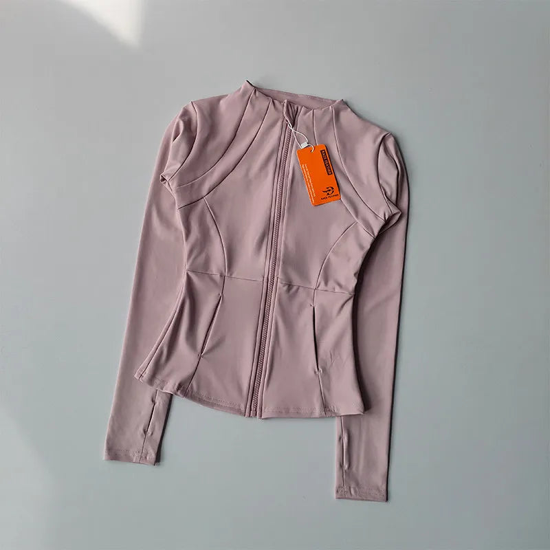 Outdoor Sports Long Sleeved Women Slim Yoga Clothes Quick Dry Zipper Cardigan Stand Up Collar Jacket Running Fitness Jacket Top
