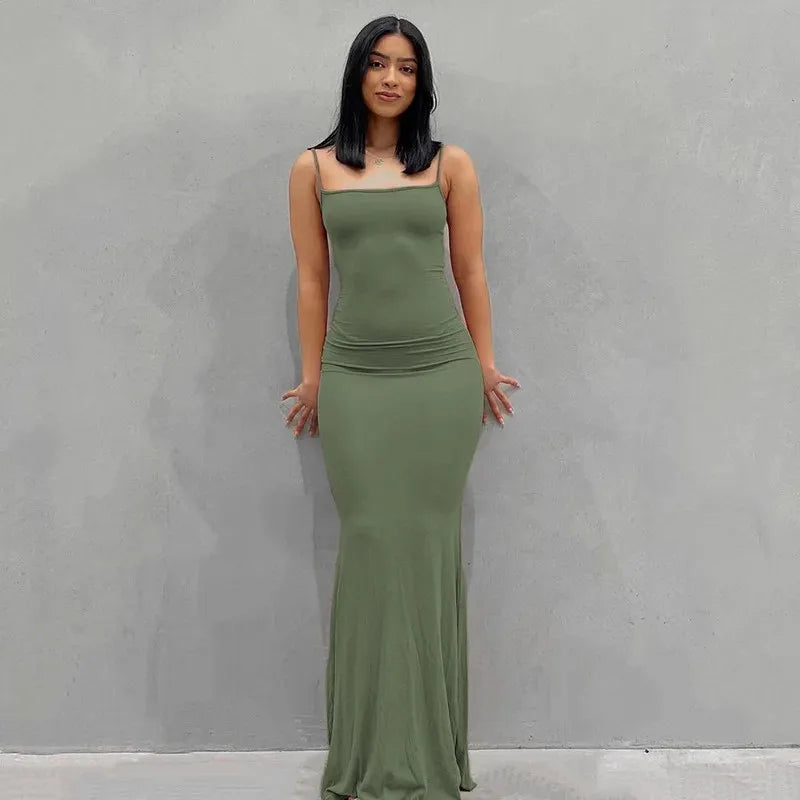 WUZIJING 2024 Satin Slip Sleeveless Backless Maxi Dress 2024 Y2K Summer Bodycon Elegant Sexy Outfits Ladies Birthday Party Club