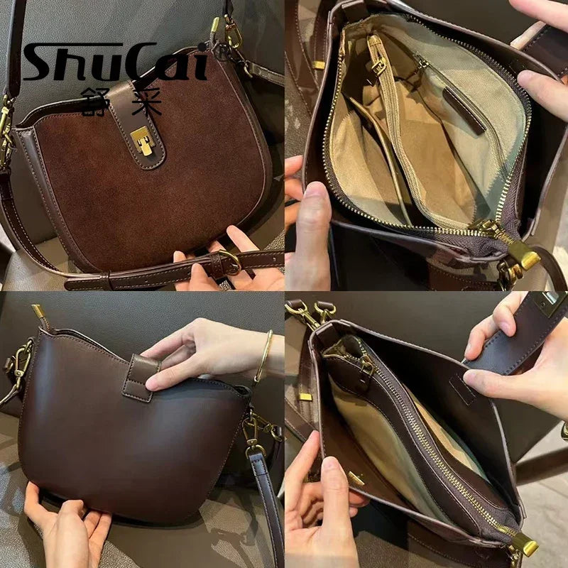 Women‘s Genuine Grade Leather Shoulder Crossbody Bags Soft Cowhide Ladies Handbag Fashion Luxury Designer Female Half Moon Bag