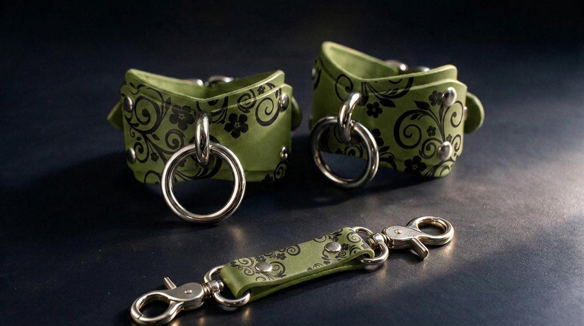 Floral Bdsm Cuffs, Floral Leather Wrist Restraints For Couples Set