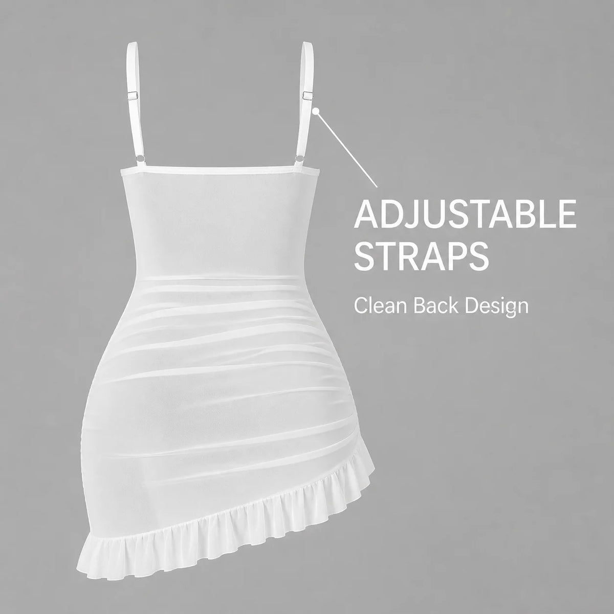 Women's Transparent Lace Lingerie Nightdress with Matching Panties, Ruched Ruffle Hem Babydoll Sleepwear, Four Colors S-XL