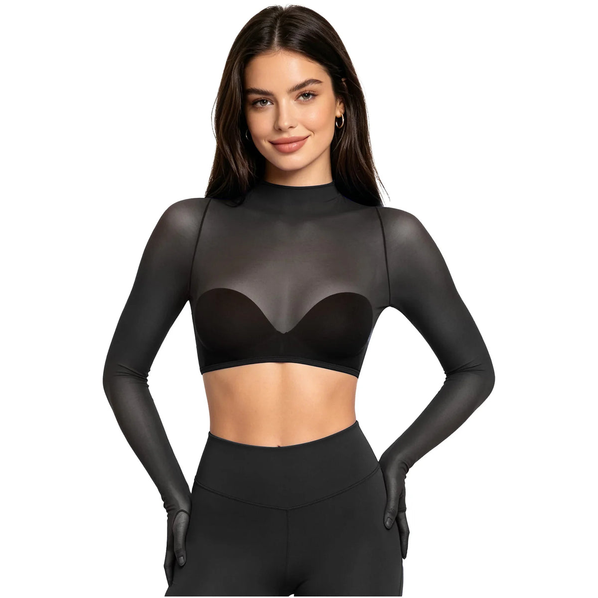 Women Sexy Sheer Mesh Glossy Crop Top T-shirt Long Sleeve Stretchy Tee Blouse Bikini Cover-ups Nightwear Clubwear Beachwear
