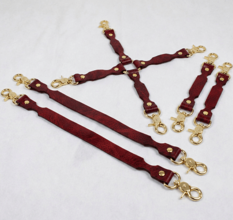 BDSM Connector Set Violet Leather Bondage Connectors
