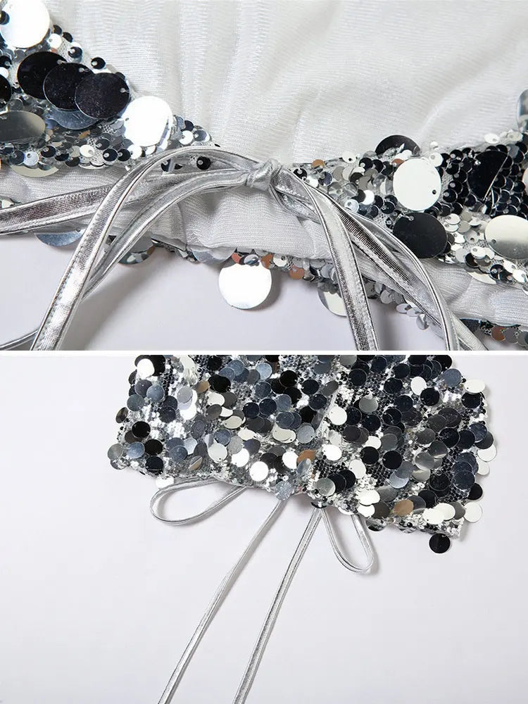 Sexy Backless Sequin  Dress with Strap Vest for DJ Female Singer Gogo Performance Club Dancing Costume Set Women's Fashion