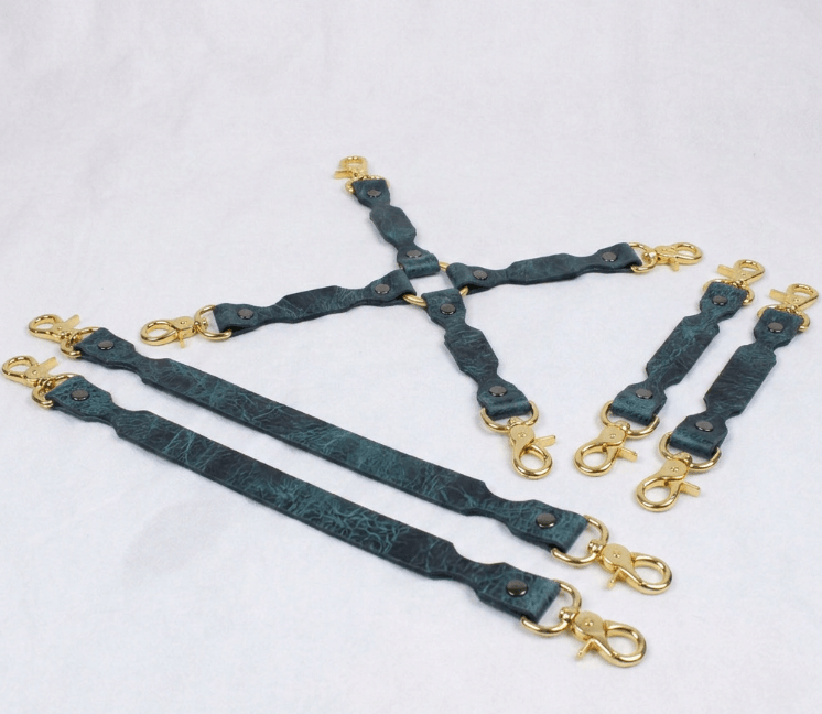 BDSM Connector Set Marble Aqua Leather Bondage Connectors