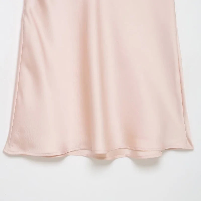 Pink Lace Nightgown Silky Satin V-neck Home Dress Gentle Sexy Women's Sleepwear Dress Comfortable Lightweight Summer Dress