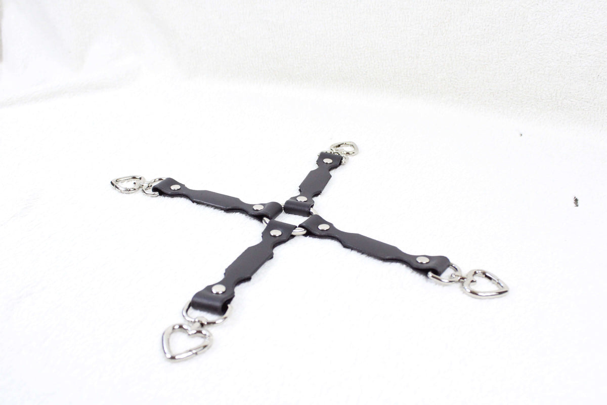 BDSM Restraint Connector Set Marble Purple Leather with Heart Rings