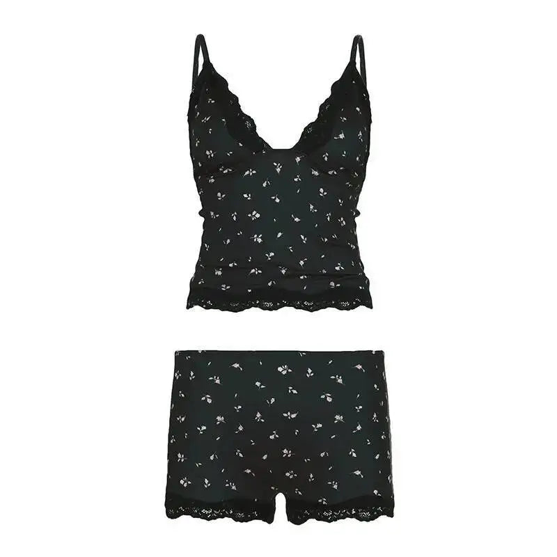Comfy 2 Piece Pajama Set Retro Kawaii Bow Sleeveless Camis Crop Tops + Shorts Y2K Women Sleepwear Casual Women Shorts Set
