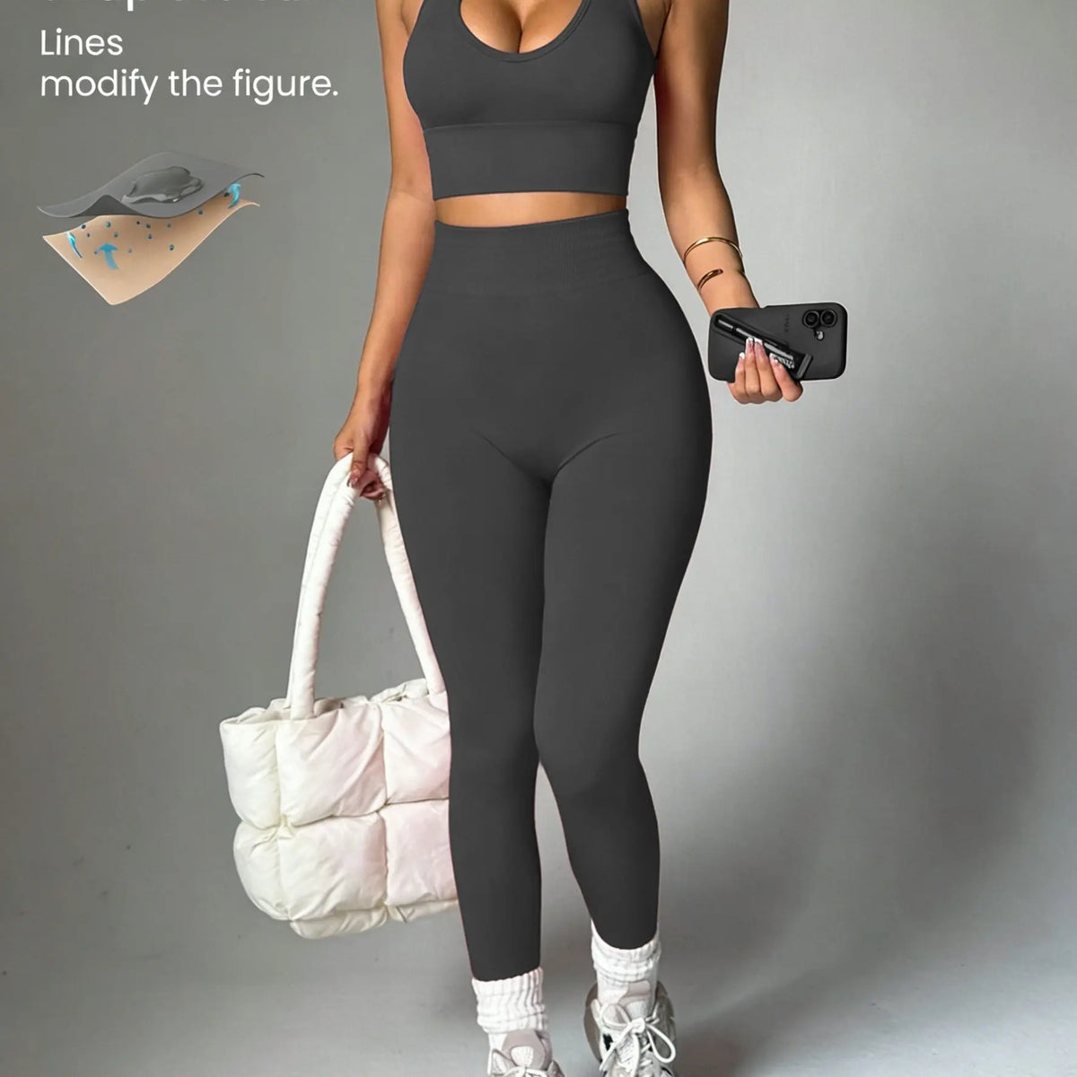 2pcs Solid Color Fashionable Versatile Women's Sportswear Set, Sexy Halter-neck Sports Tank Top + High-waisted Leggings,