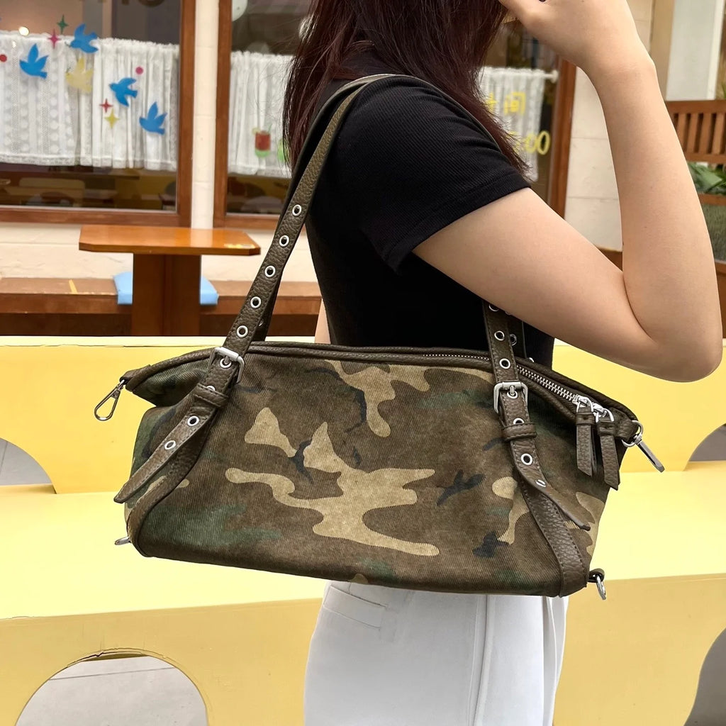 Brand Design Camouflage Women Handbags Large Capacity Canvas Shoulder Bag Commuting Ladies Travel Female Armpit Bag