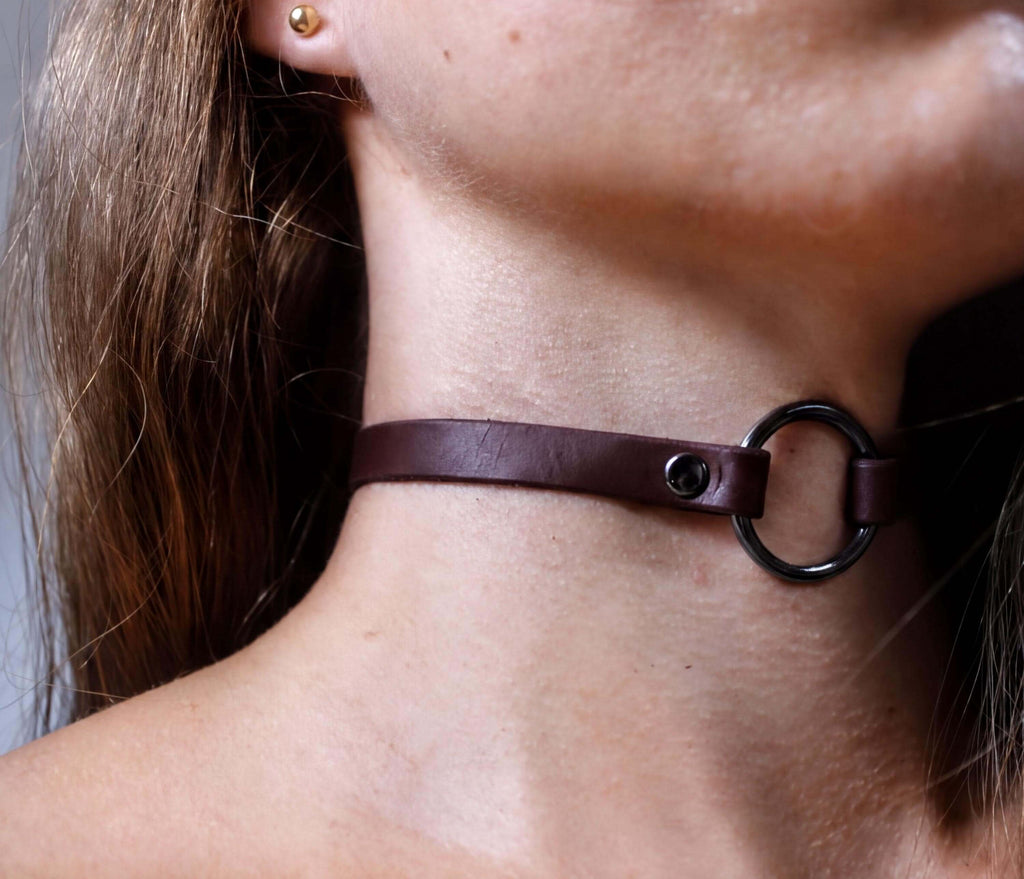 Blue Leather O Ring Choker – Day Collar BDSM Collar Gothic Choker