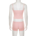 SUCHCUTE Women Pink Two Piece Set Cami Tank Top High Waist Shorts Bow Trim Sexy Bodycon Home Lounge Wear Summer Sleepwear Outfit