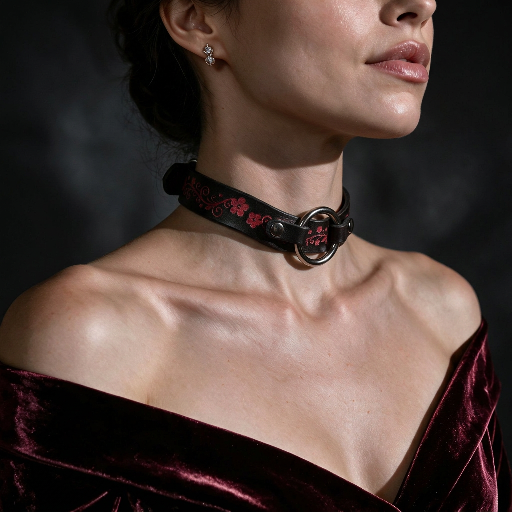 Floral Leather Choker | Leather BDSM Collar Day Submissive Collar