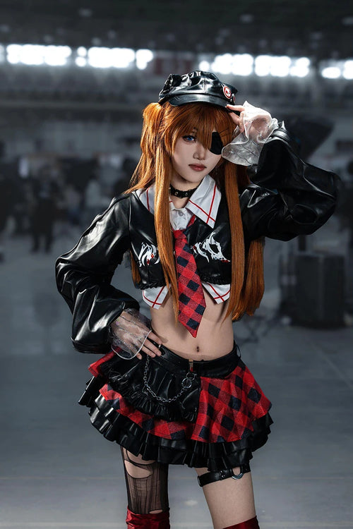 Anime New EVA Asuka Langley Soryu Cosplay Costume Shikinami Asuka Langley EVA Rock Band Outfit Girl Women Top Skirt Wig Sexy Set
