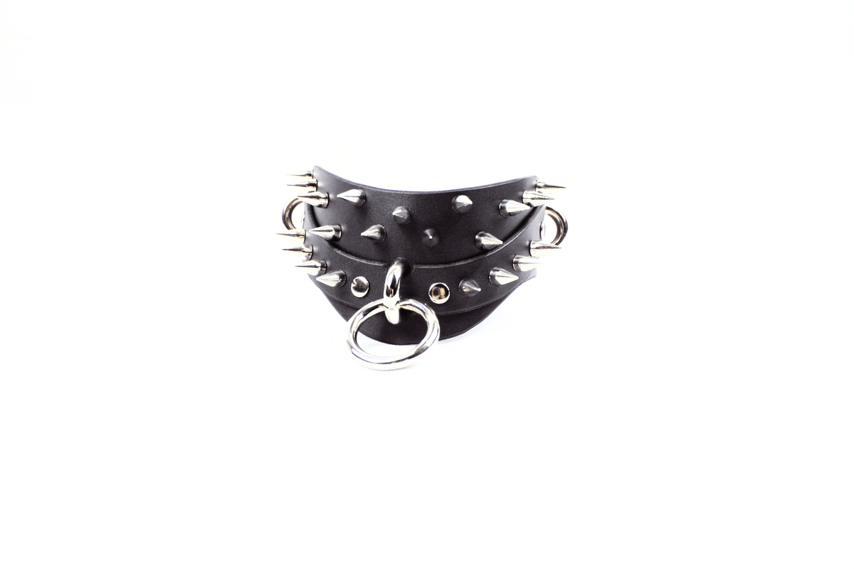 Black Spiked BDSM Collar – Wide Gothic Posture Submissive Choker