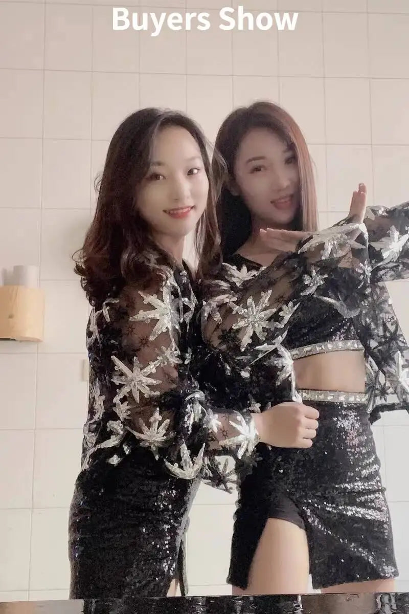 Women Kpop ROSE Group Stage Dance Shiny Sling Tops Jazz Dancewear Performance Costume Sequins Skirt Sexy Festival Outfits