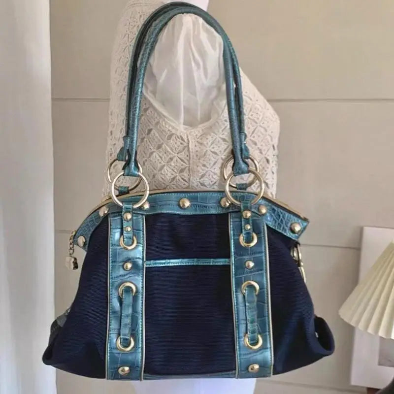 Hot Girl Retro High End Handbag Women Patchwork Large Capacity Shoulder Bag Ladies Y2k Aesthetics Harajuku Underarm Tote Bag New