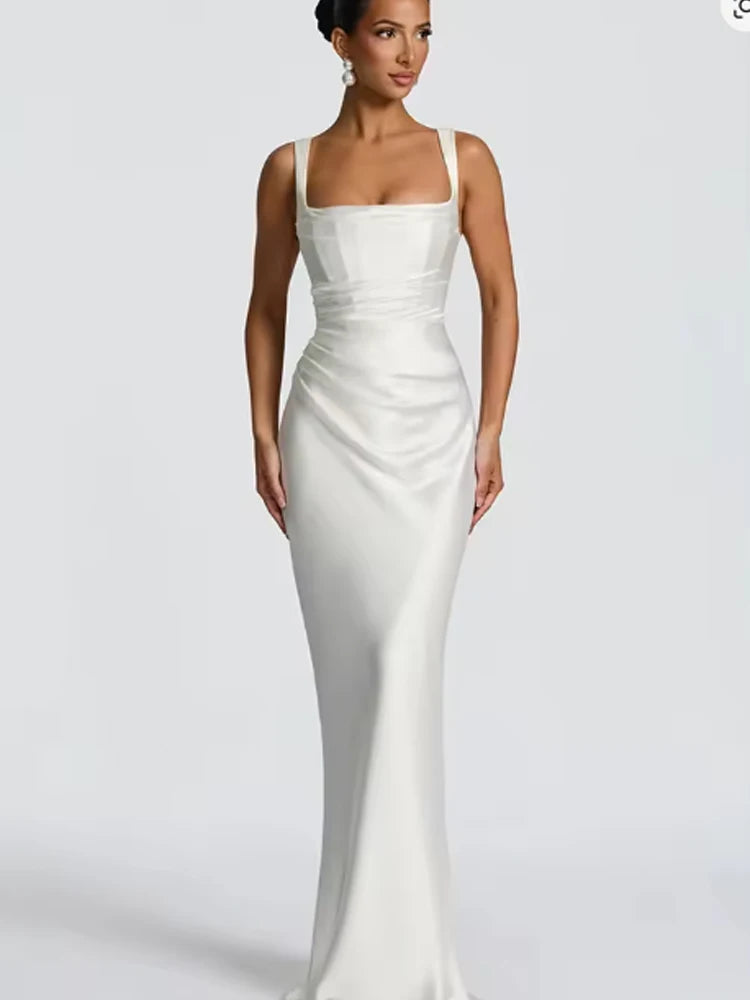 Elegant Scarf Collar Sling Women Summer Dress Solid Sleeveless Off-shoulder Slim Maxi Dresses 2026 Lady Chic Evening Party Gown